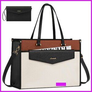 Professional Laptop Tote Bag 2-in-1 Design Waterproof Leather Work Briefcase